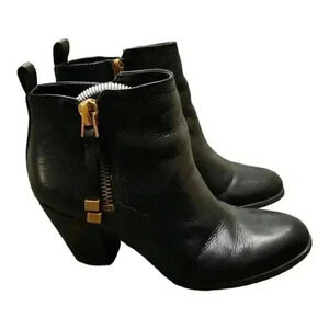 Franco Sarto Women's Ankle Boots 3" Heels Almond Toe Leather Black Size 6.5